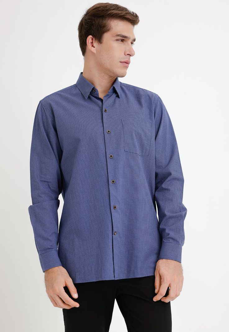 Camisa Hombre Algodón Diseño Slim Ben Azul-0