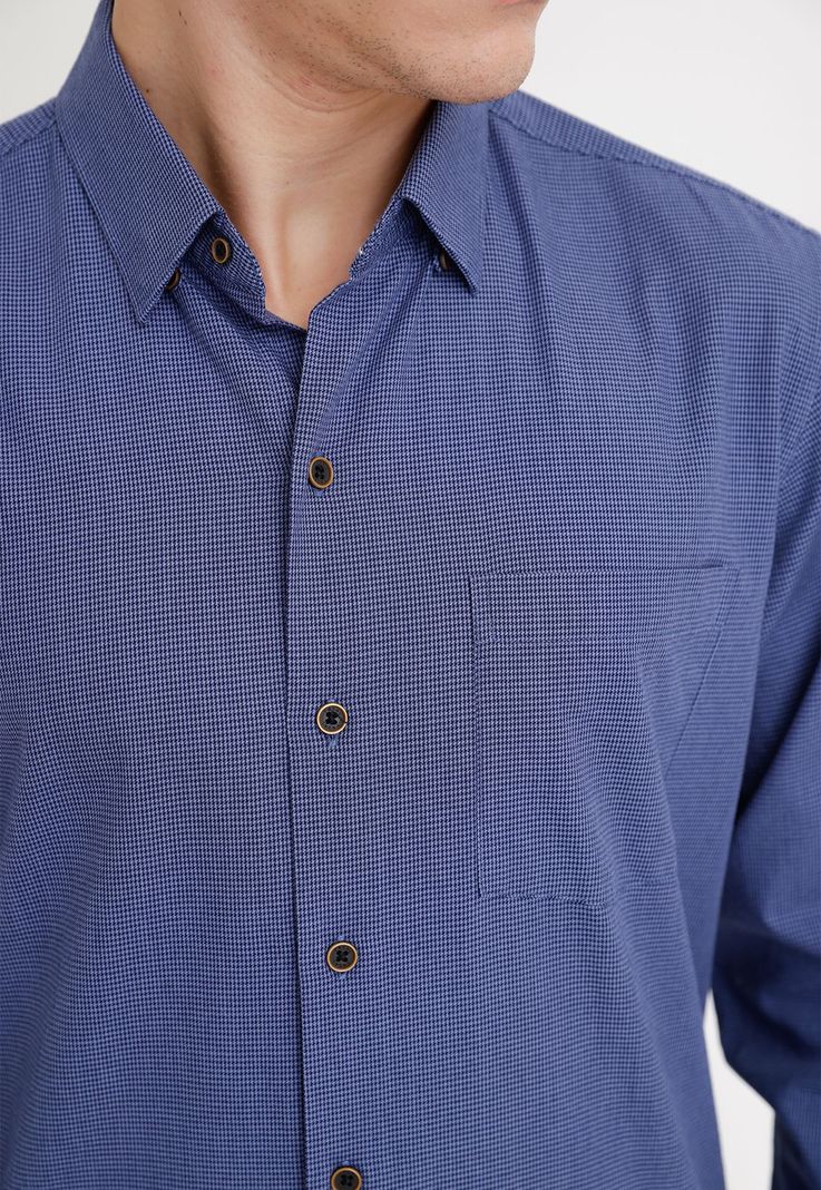 Camisa Hombre Algodón Diseño Slim Ben Azul-2