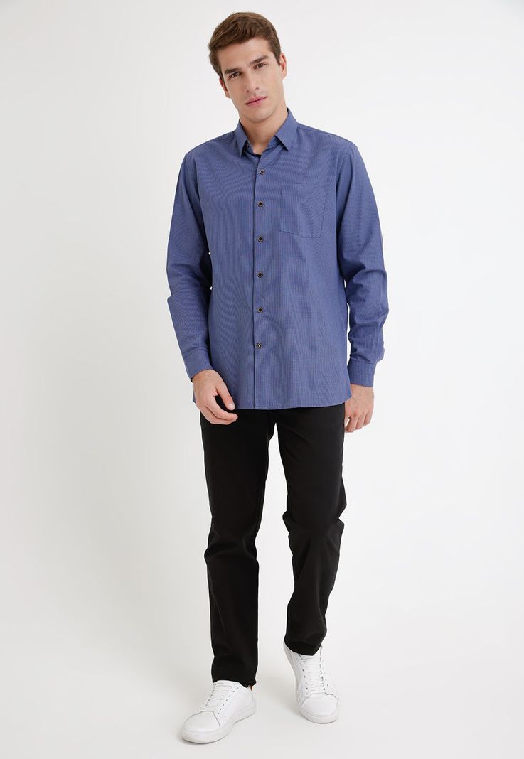Camisa Hombre Algodón Diseño Slim Ben Azul-3