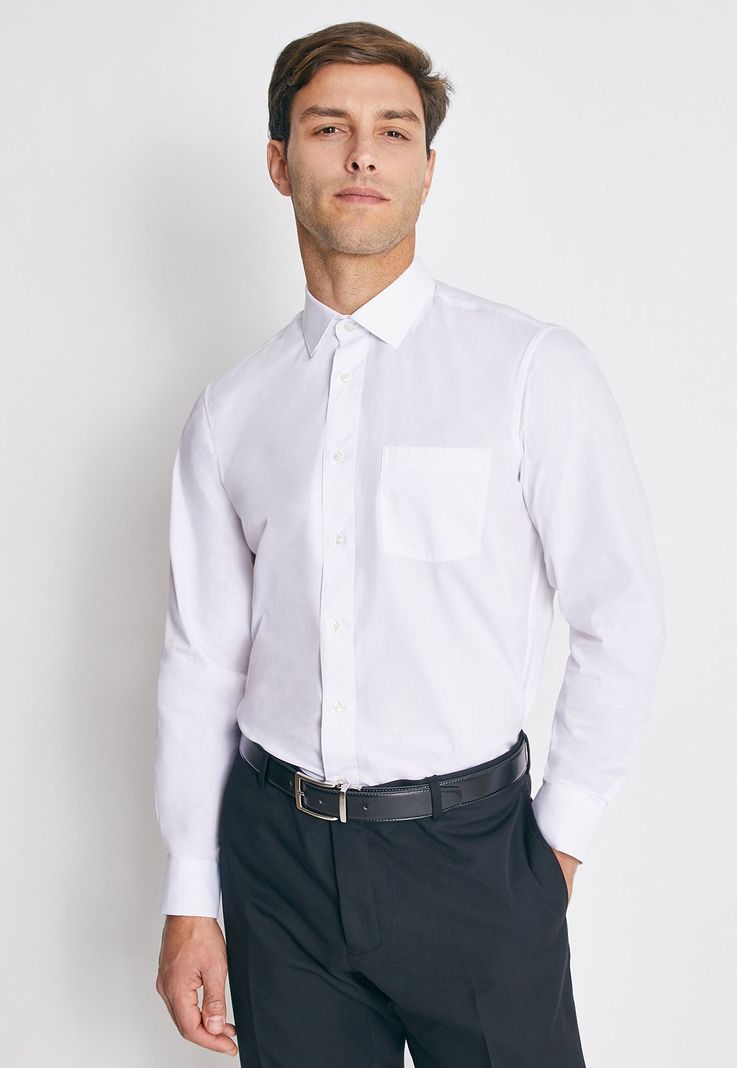 Camisa Formal Básica Lisa Regular Poplin Blanco-0