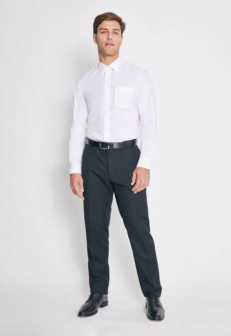 Camisa Formal Básica Lisa Regular Poplin Blanco-3