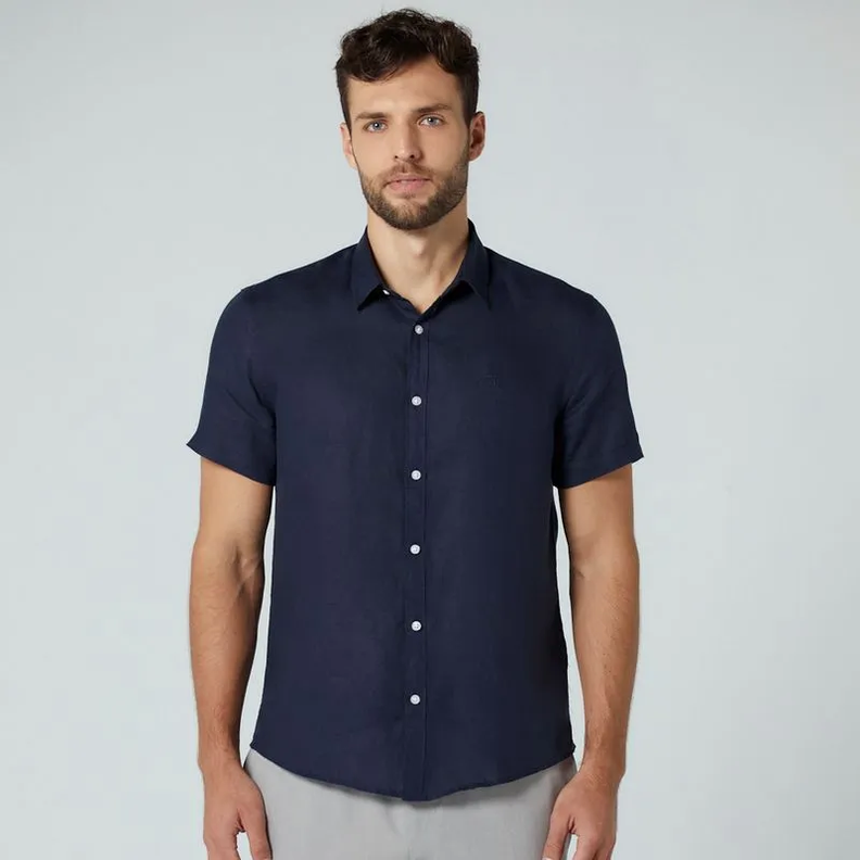 Camisa Hombre Manga Corta Pete Lino Navy