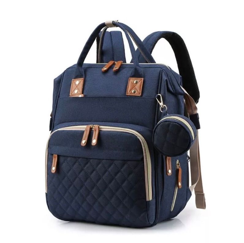 Mochila bebé pañalera cuna diseño azul ganchos coche-1
