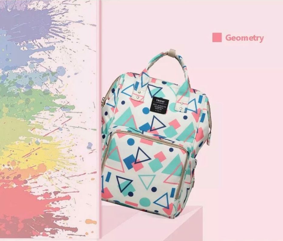 Mochila bebé pañalera original Heine diseño figuras geométricas-3