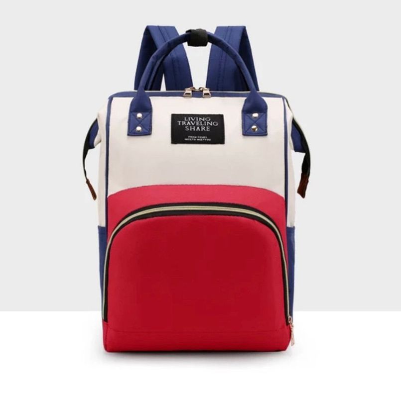 Mochila bebé pañalera Living Traveling diseño rojo con blanco-0