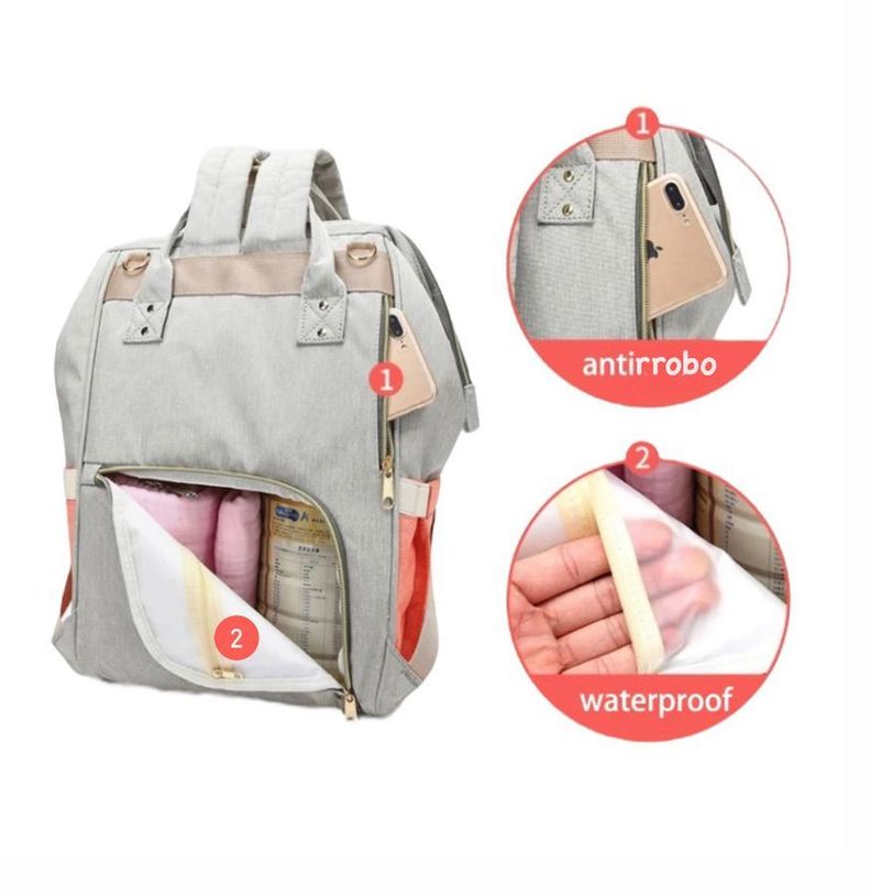 Mochila bebé pañalera original Lequeen clásica diseño morado con gris-3