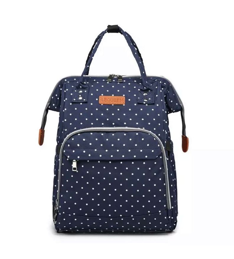 Mochila bebé pañalera original diseño azul con puntos Lequeen -0