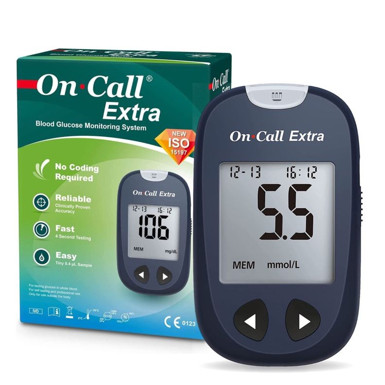 Medidor de Glucosa Glucómetro On Call Extra 60 Cintas y 10 Lancetas-2