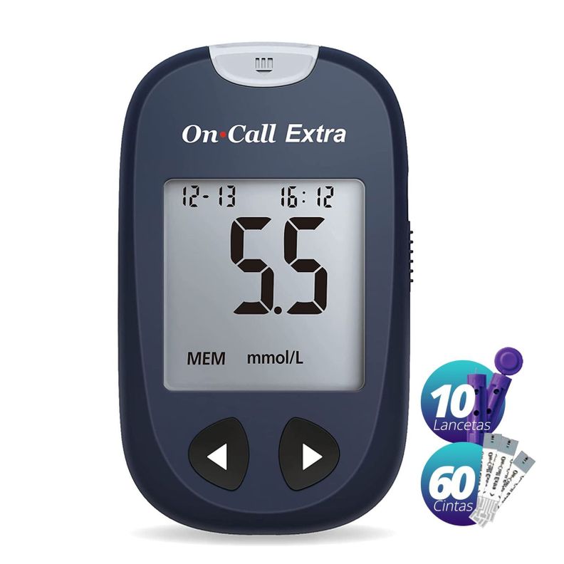 Medidor de Glucosa Glucómetro On Call Extra 60 Cintas y 10 Lancetas-0