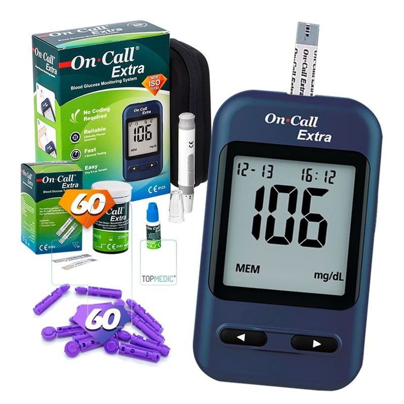 Glucómetro On Call + 60 Cintas Reactivas + 60 Lancetas-0