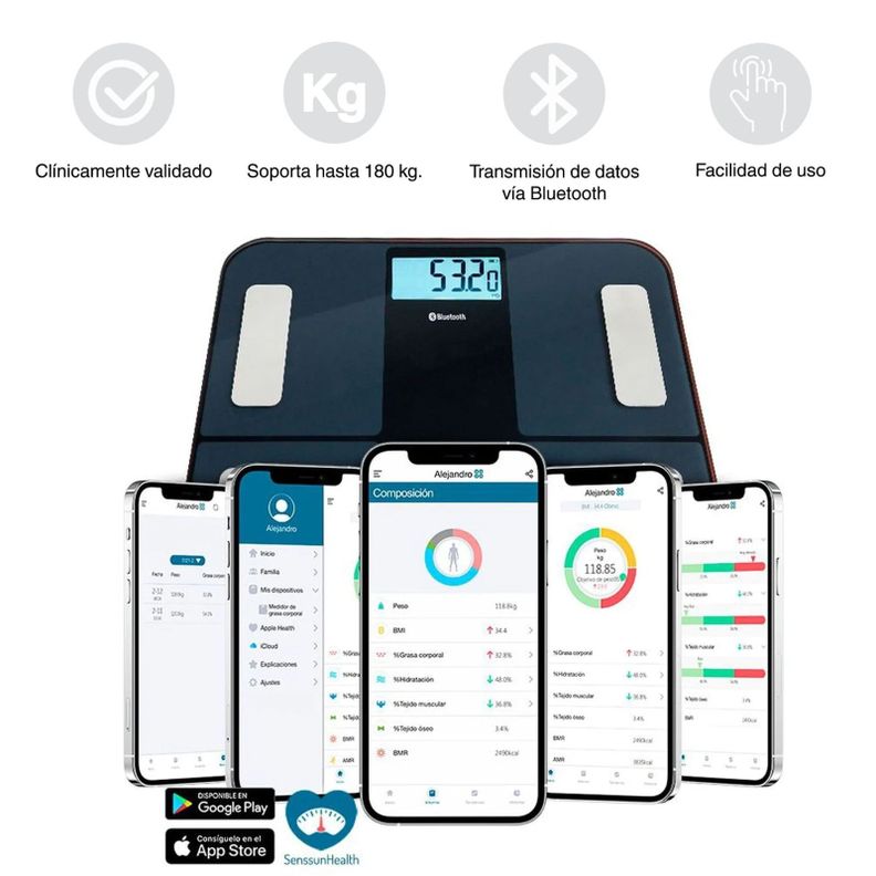 Balanza Pesa Digital Inteligente con Bioimpedancia iOS y Android-2