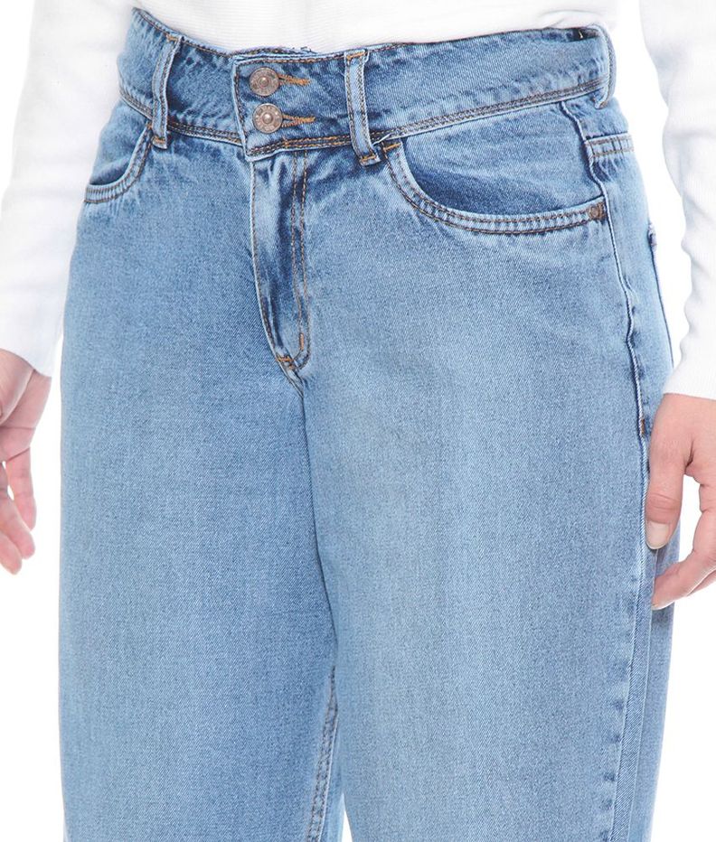 Jeans Mom Recto Clasico Tiro Alto Pretina Media Dos Botones-4
