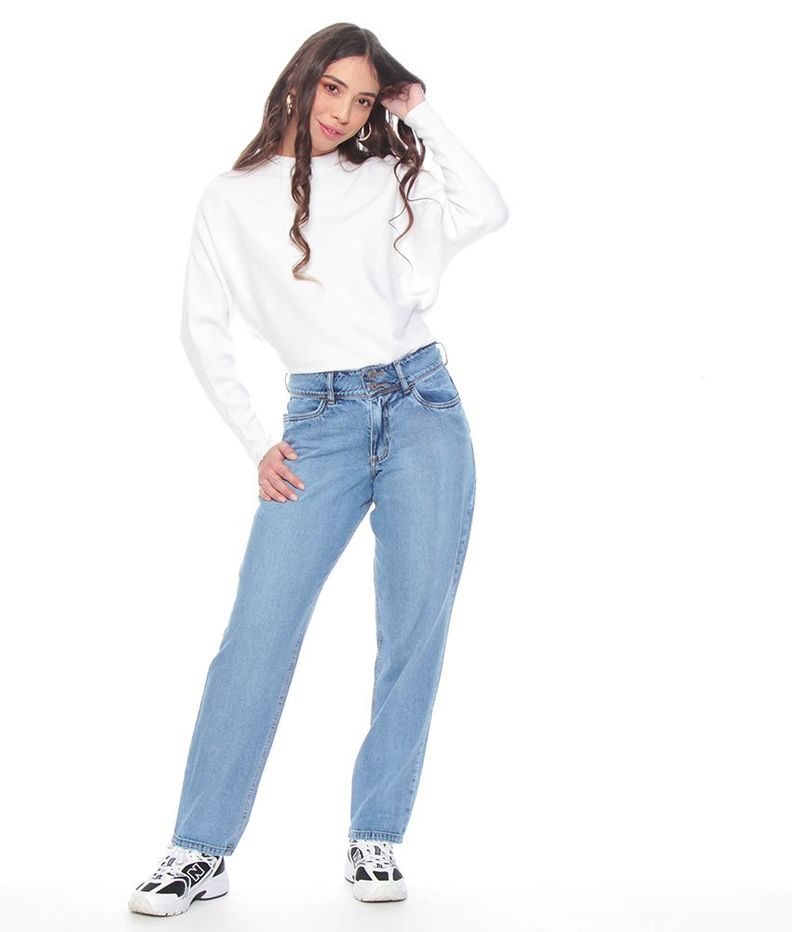 Jeans Mom Recto Clasico Tiro Alto Pretina Media Dos Botones-7