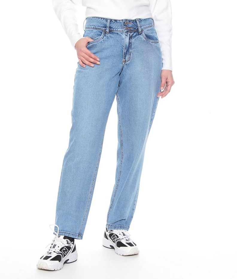Jeans Mom Recto Clasico Tiro Alto Pretina Media Dos Botones-0