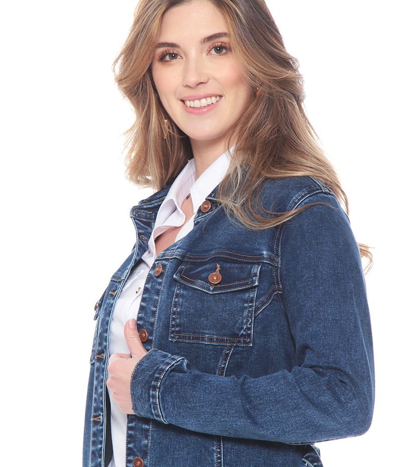 Chaqueta Denim Larga Manga Larga Abotonada En Delantero Y Bolsillos-2