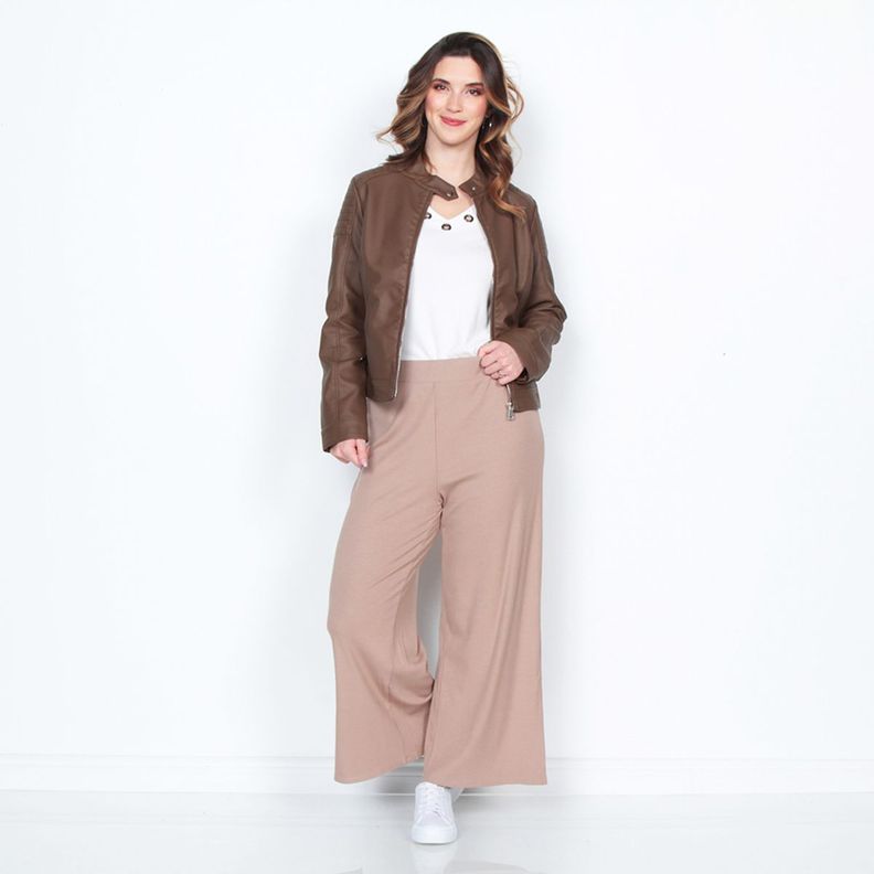 Chaqueta Manga Larga Cuero Ecologico Cuello Mao Y Cierres-6
