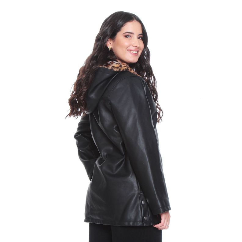 Chaqueta Manga Larga Ecocuero Con Capucha En Animal Print-1