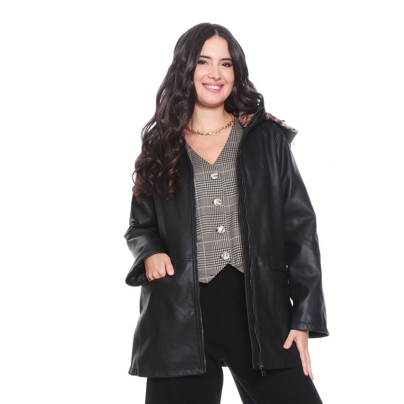 Chaqueta Manga Larga Ecocuero Con Capucha En Animal Print-4