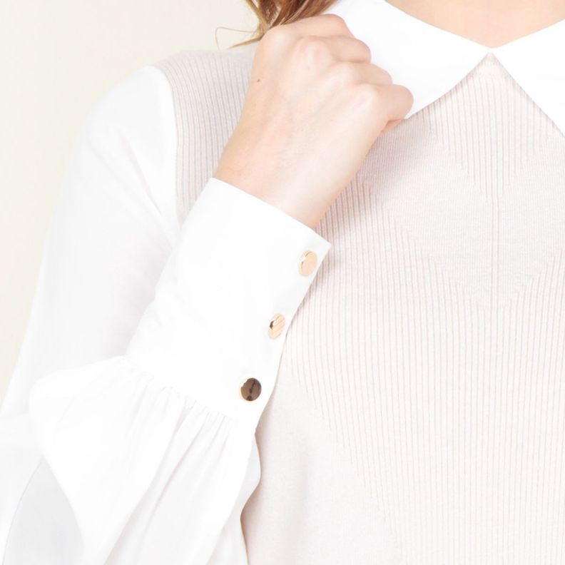 Sweater Sin Manga Escote Redondo  Con Blusa Manga Larga-2