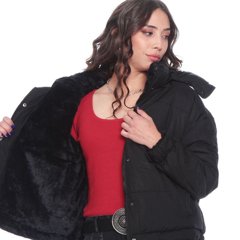 Parka Manga Larga Reversible Con Capucha Y Piel Sintetica-4