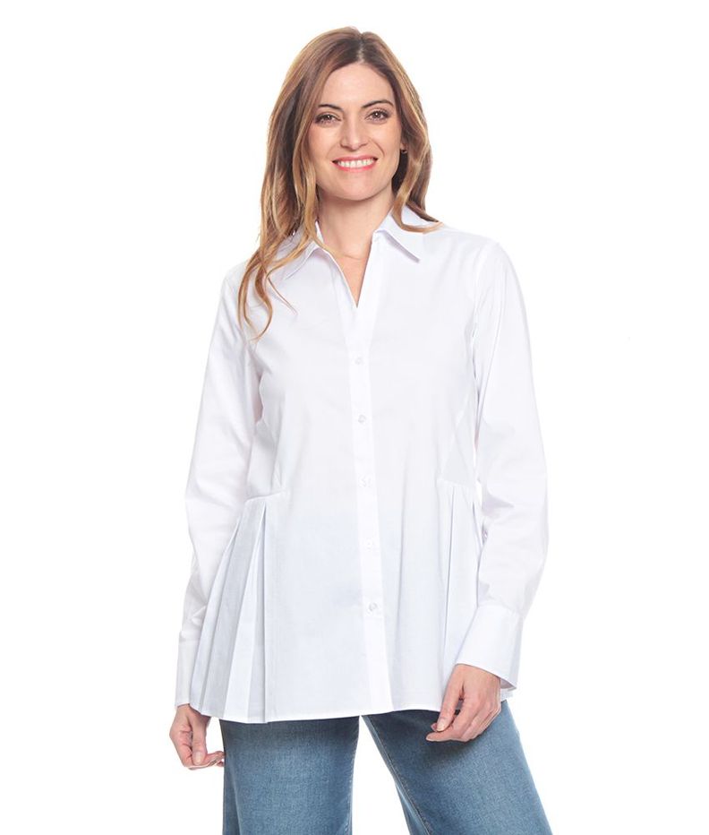 Blusa Manga Larga Solida Cuello Camisero Tablas Delanteras-0