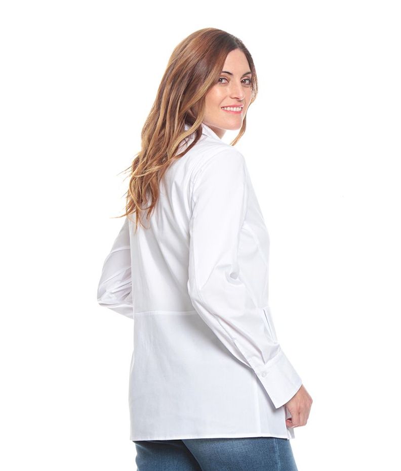Blusa Manga Larga Solida Cuello Camisero Tablas Delanteras-1