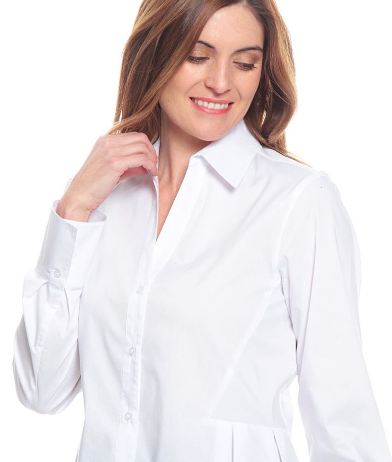 Blusa Manga Larga Solida Cuello Camisero Tablas Delanteras-2
