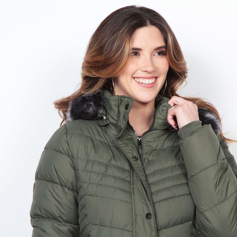 Parka Manga Larga Con Piel En Capucha Y Bolsillos Con Cierre-2