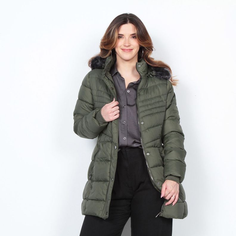 Parka Manga Larga Con Piel En Capucha Y Bolsillos Con Cierre-5