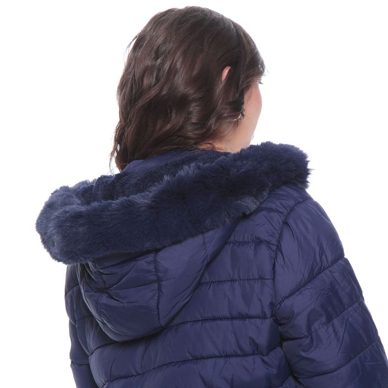 Parka Manga Larga Solido Con Capucha  Con Piel Sintetica-1