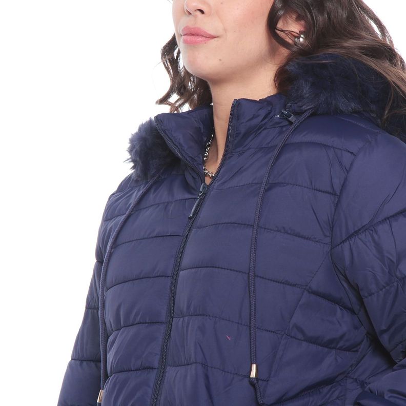 Parka Manga Larga Solido Con Capucha  Con Piel Sintetica-3