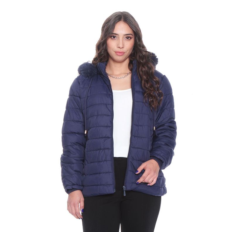 Parka Manga Larga Solido Con Capucha  Con Piel Sintetica-4