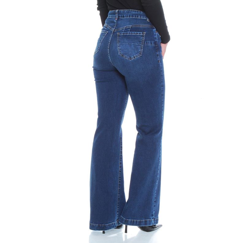 Jeans Flare Tiro Alto Push Up Pretina Basica 1 Boton-0