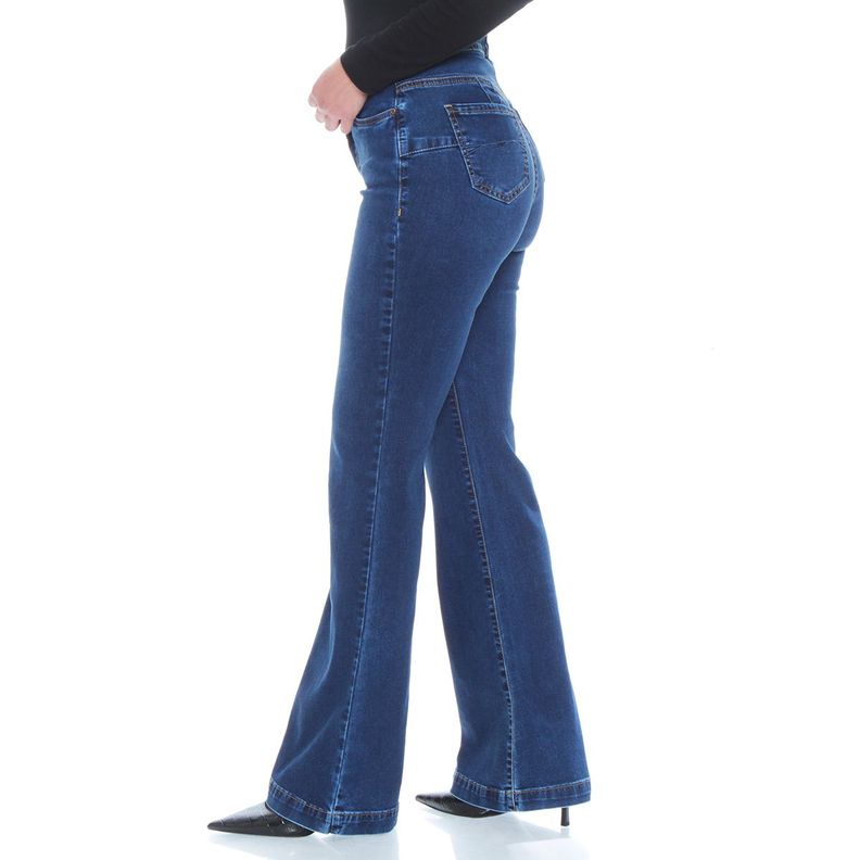 Jeans Flare Tiro Alto Push Up Pretina Basica 1 Boton-2