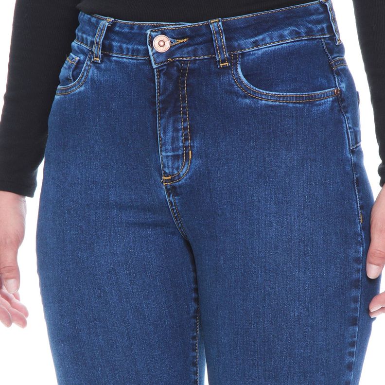 Jeans Flare Tiro Alto Push Up Pretina Basica 1 Boton-3