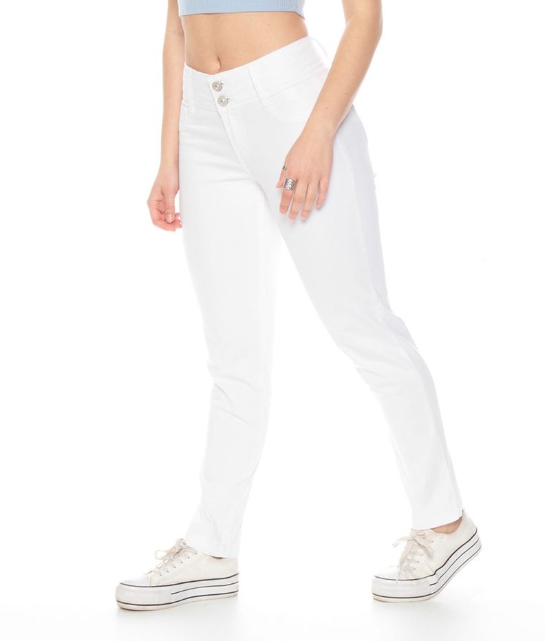 Jeans Slim Push Up Tiro Alto Pretina Media Con Dos Botones-1