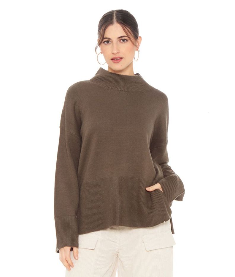 Sweater Manga Larga Cuello Alto Solido-0