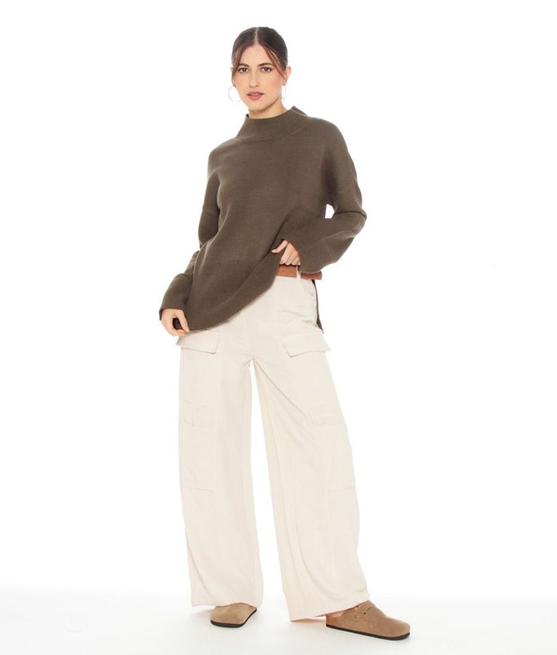 Sweater Manga Larga Cuello Alto Solido-2