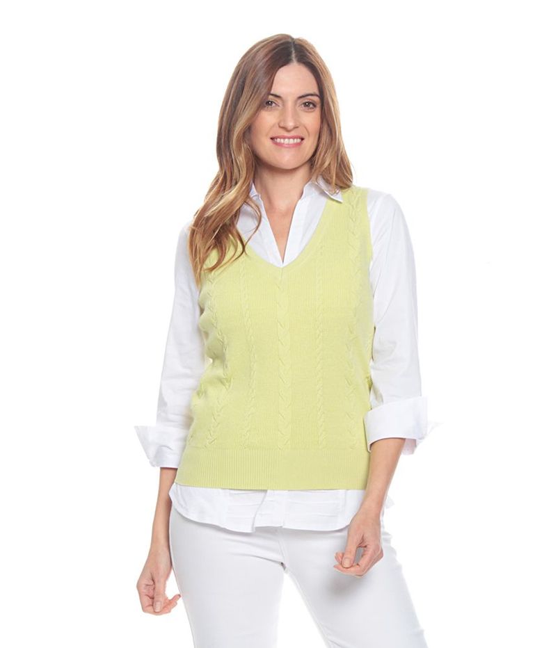 Sweater Sin Manga Solido Escote V-0