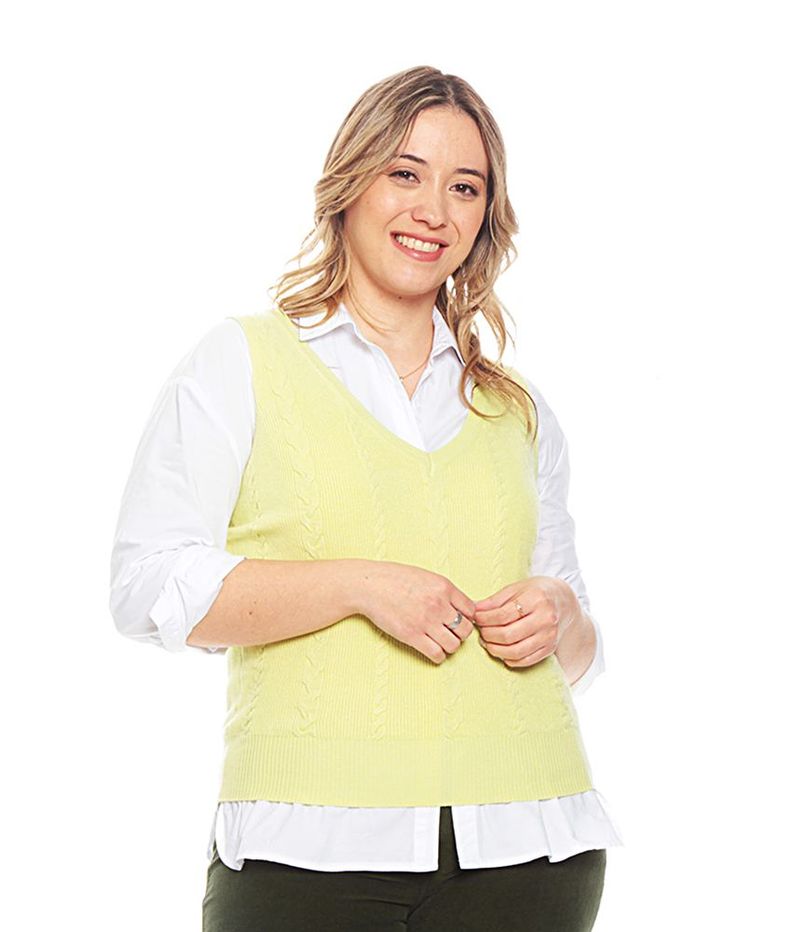 Sweater Sin Manga Solido Escote V-5