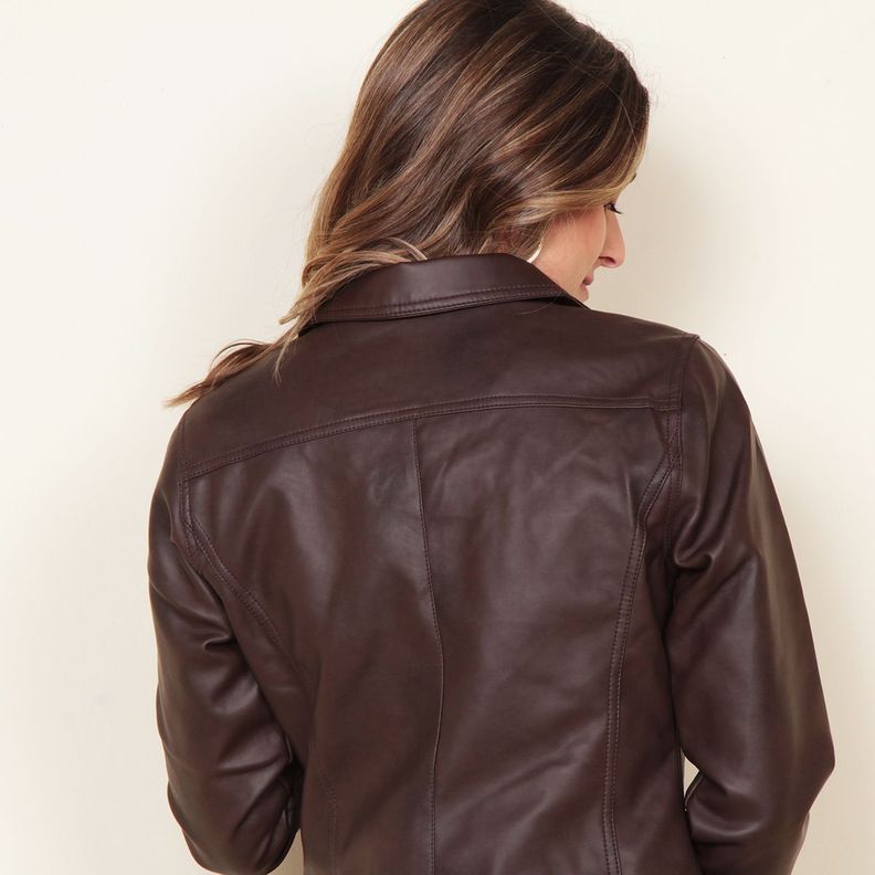 Chaqueta Manga Larga Cuero Ecologico  Bolsillo-1
