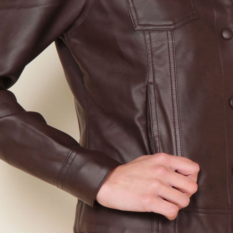 Chaqueta Manga Larga Cuero Ecologico  Bolsillo-4