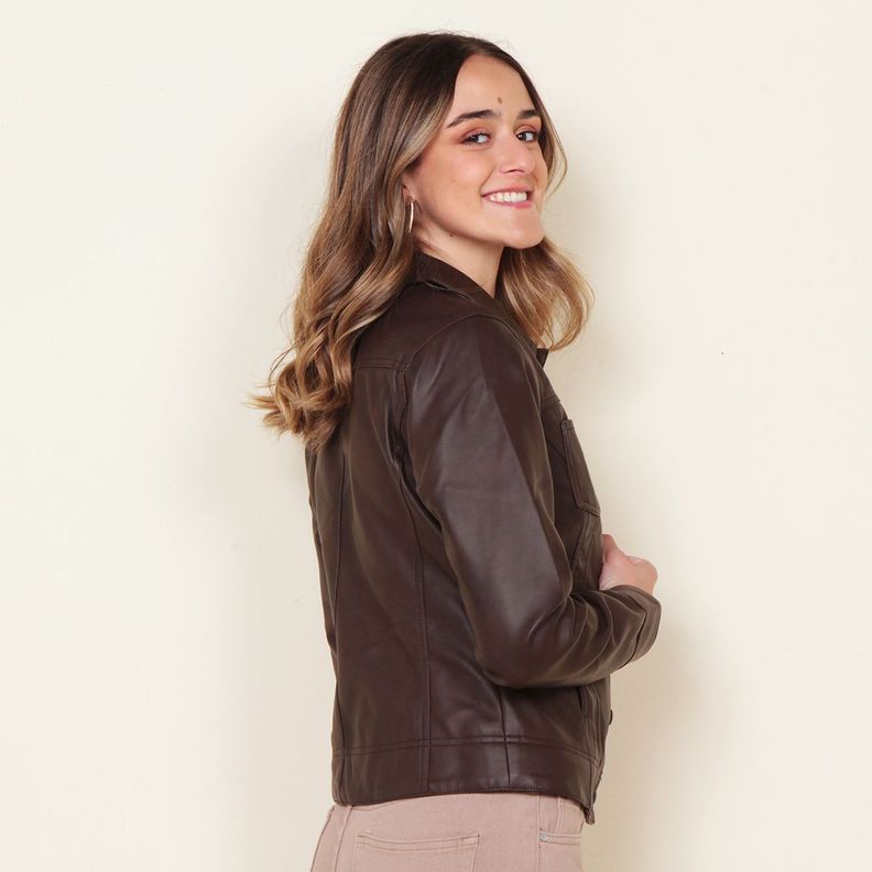 Chaqueta Manga Larga Cuero Ecologico  Bolsillo-9