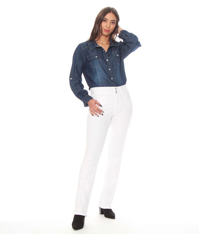 Pantalon Recto Tiro Alto Pretina Media 2 Botones Push Up-4