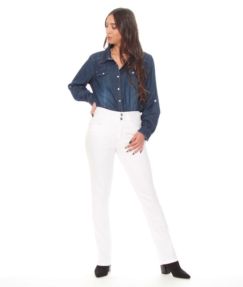 Pantalon Recto Tiro Alto Pretina Media 2 Botones Push Up-5