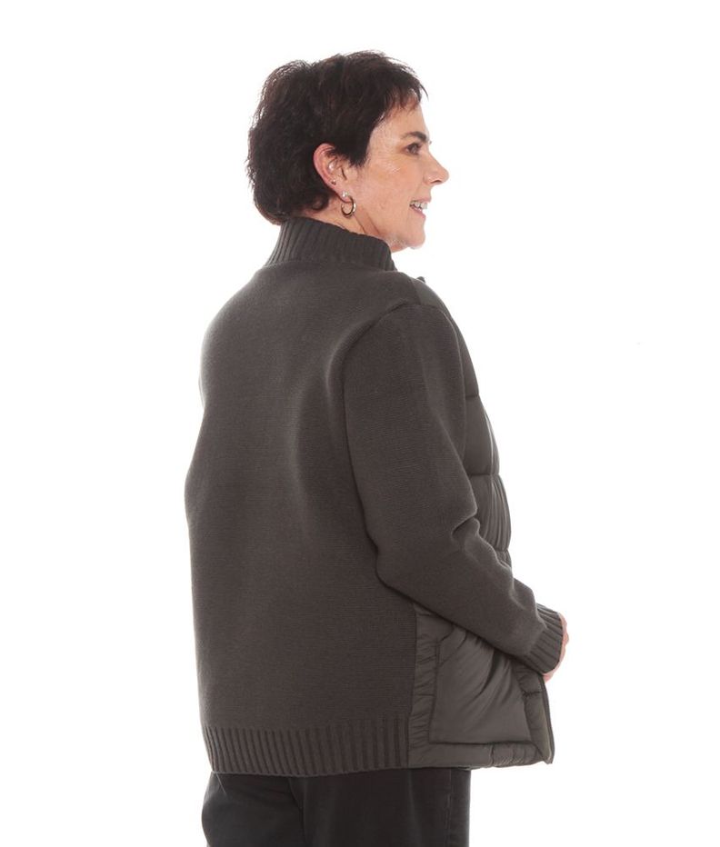 Parka Puff Solida Acolchada Manga Larga Tejida  Cuello Alto-1