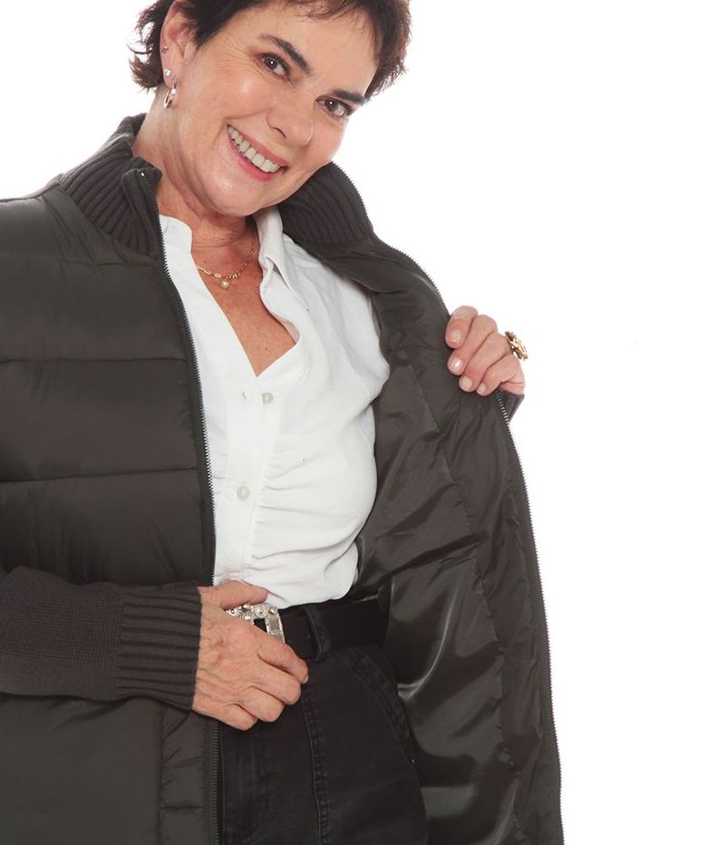 Parka Puff Solida Acolchada Manga Larga Tejida  Cuello Alto-2
