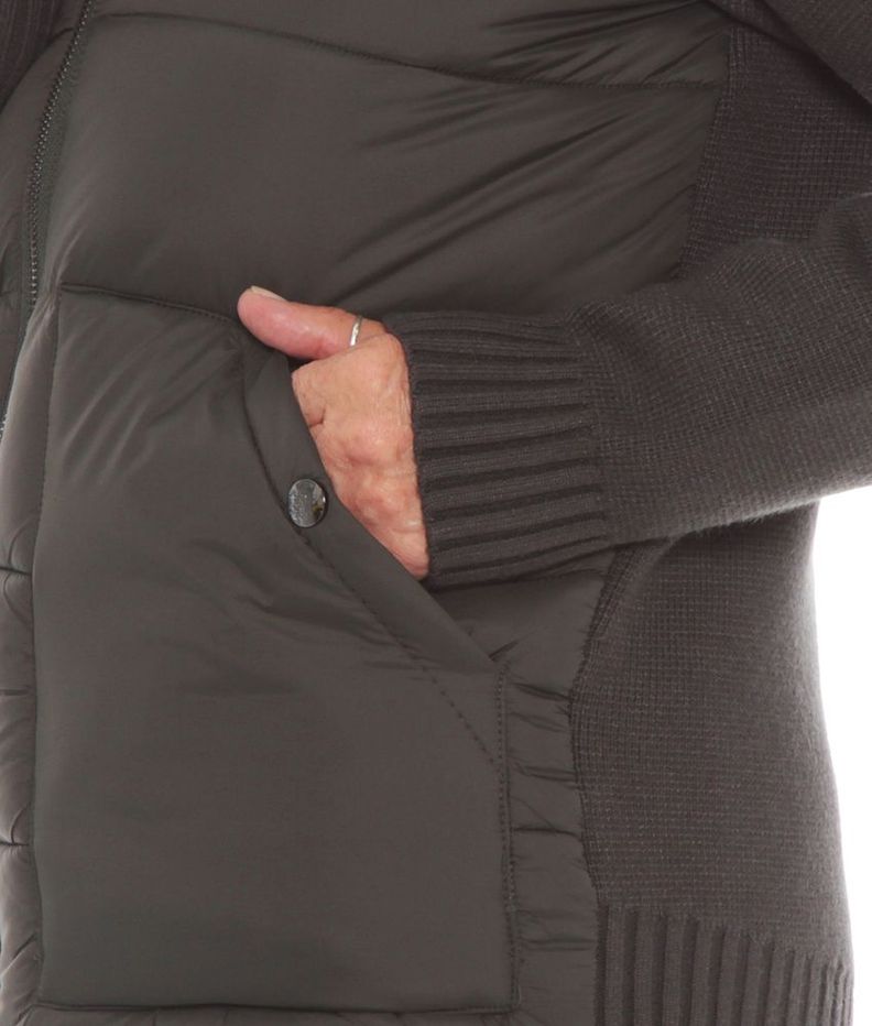 Parka Puff Solida Acolchada Manga Larga Tejida  Cuello Alto-3
