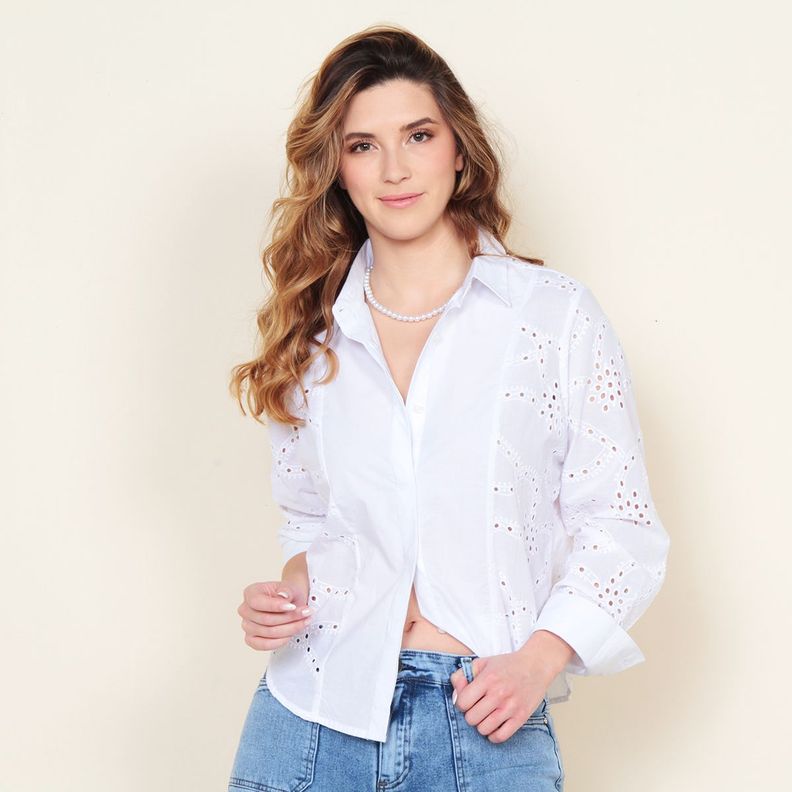 Blusa Abotonada Manga Larga Schiffli-4