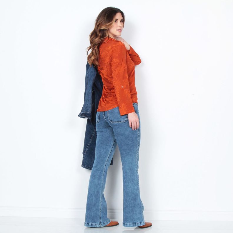 Blusa Manga Larga Con Textura Abotonada En El Frente Y Bolsillo-6
